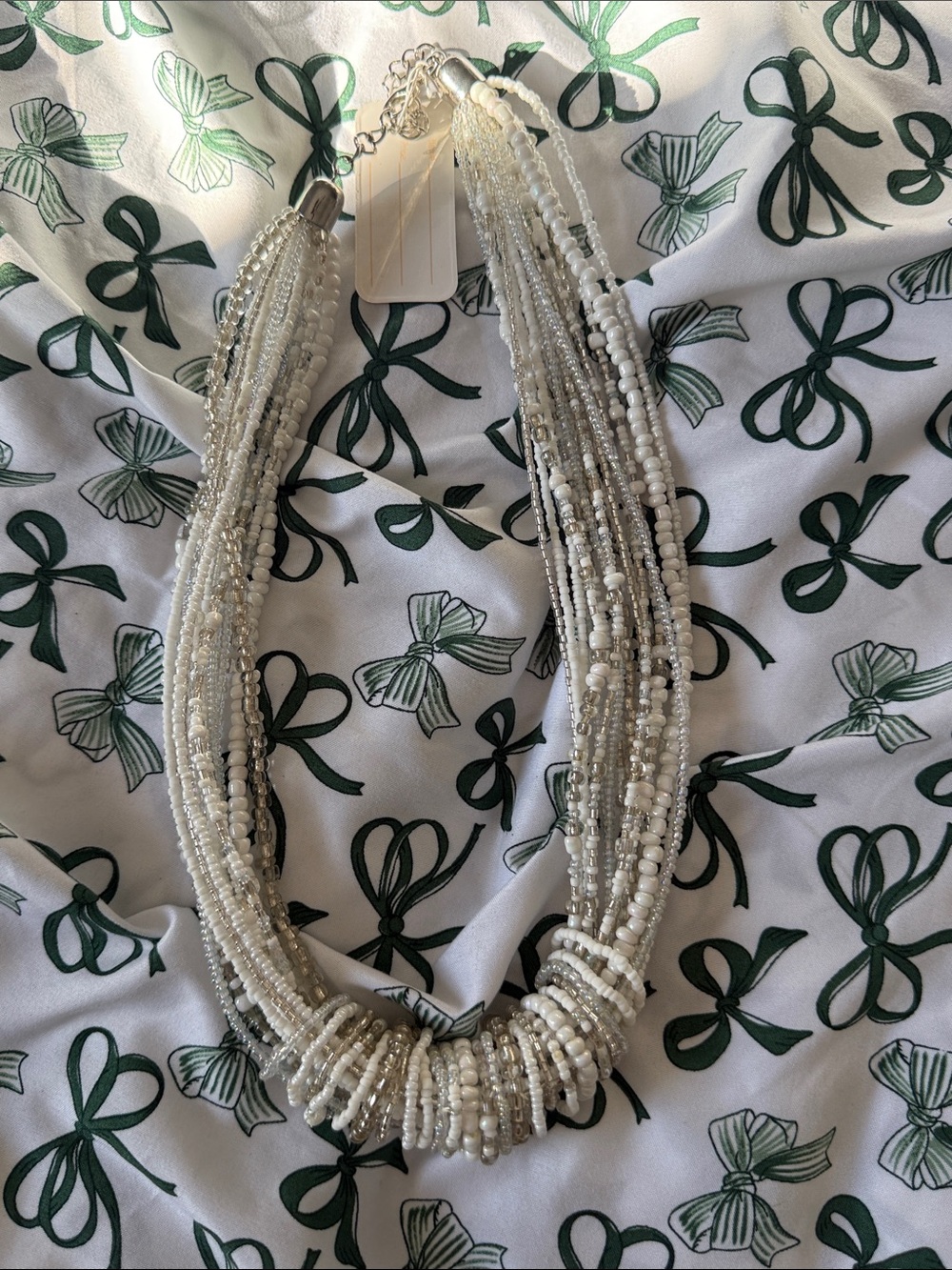 Multi-Strand White and Silver Beaded Necklace - Women Jewelry
